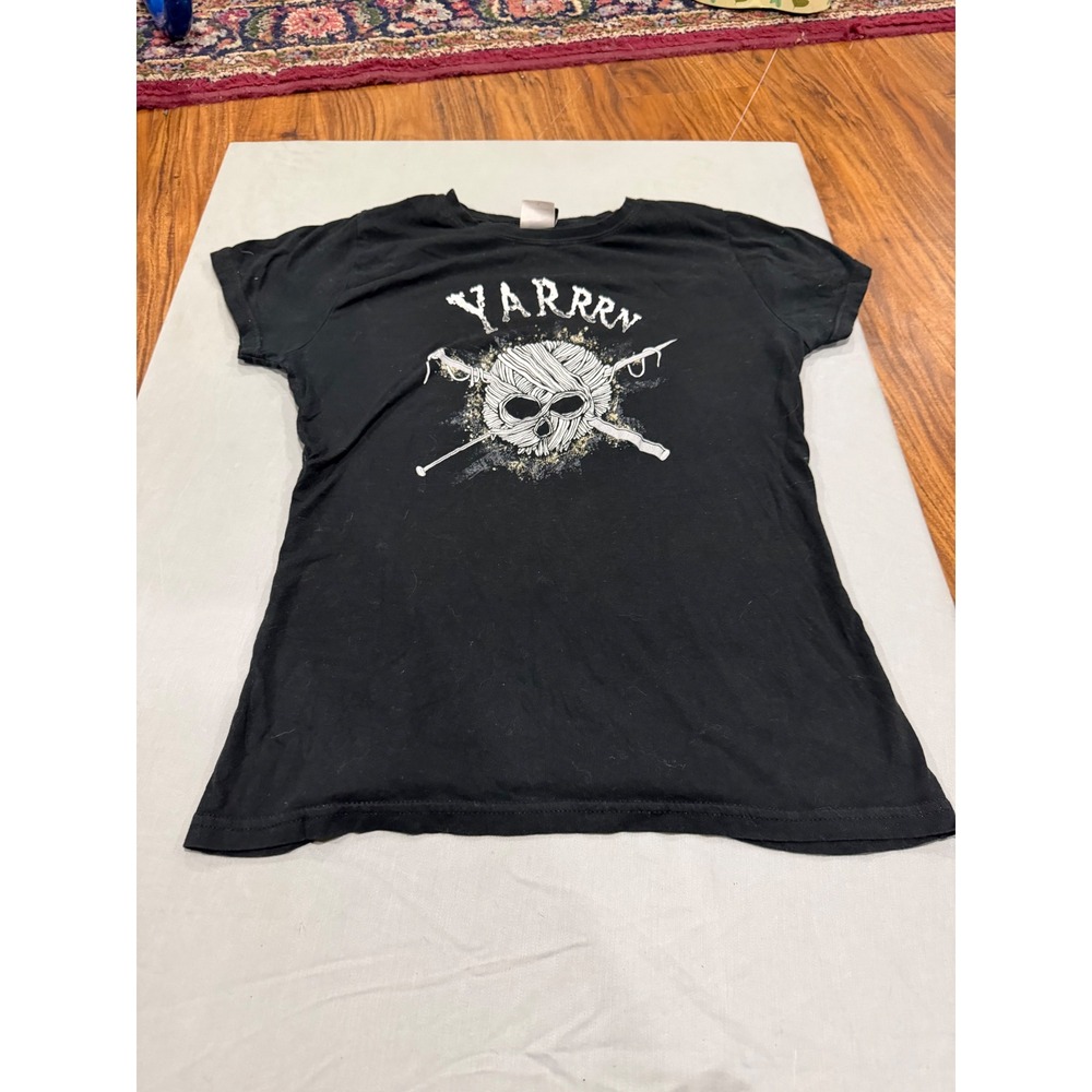 Goth Womens Jinx Yarrrn Yarn Skull Graphic Tee Large Black